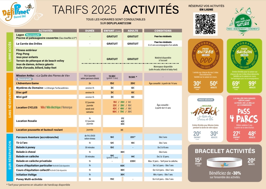 tarifs activités 2025 validés